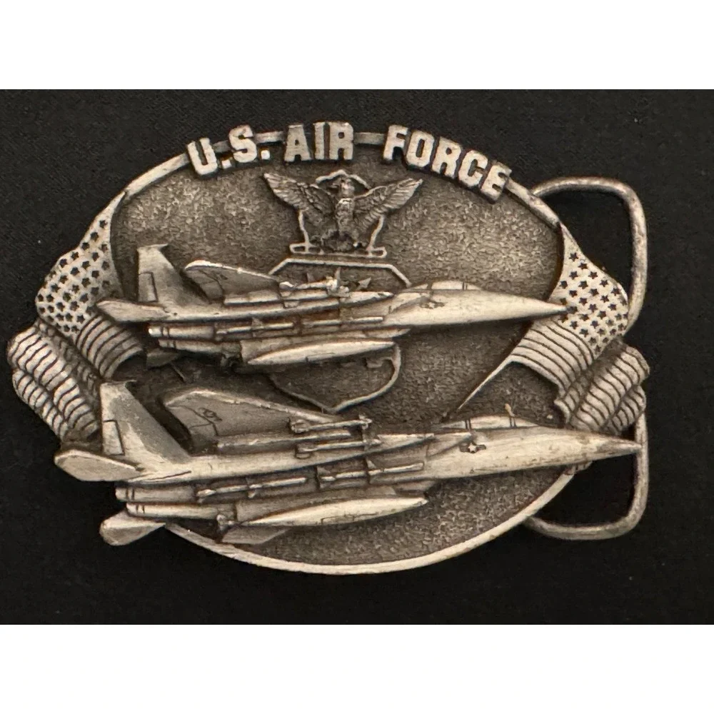Vintage 1982 Bergamot Bet Buckle Air Force - A Great Way of Life Jets Silver Ton